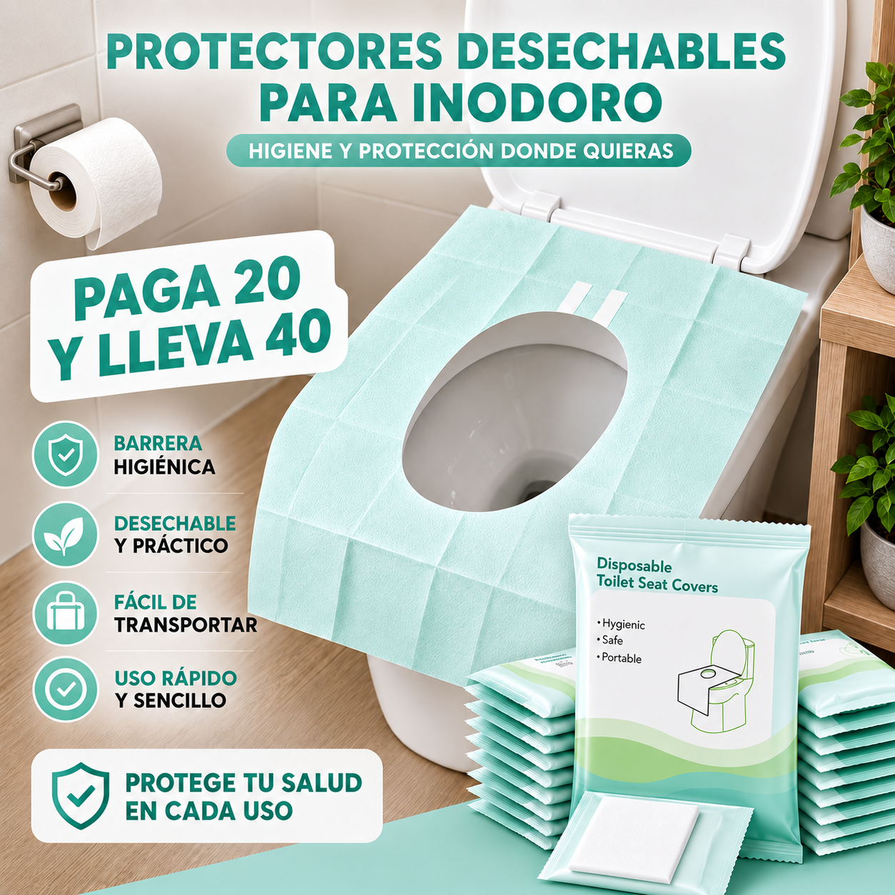 Protectores Desechables para Asiento de Inodoro x 40 U