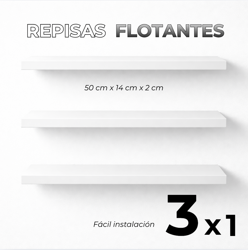REPISAS FLOTANTES SET X 3 - 50 CM x 14 CM x 2 CM