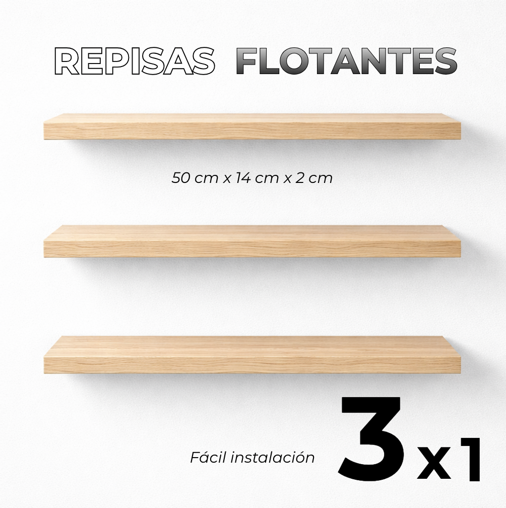 REPISAS FLOTANTES SET X 3 - 50 CM x 14 CM x 2 CM