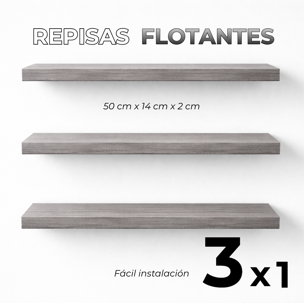 REPISAS FLOTANTES SET X 3 - 50 CM x 14 CM x 2 CM