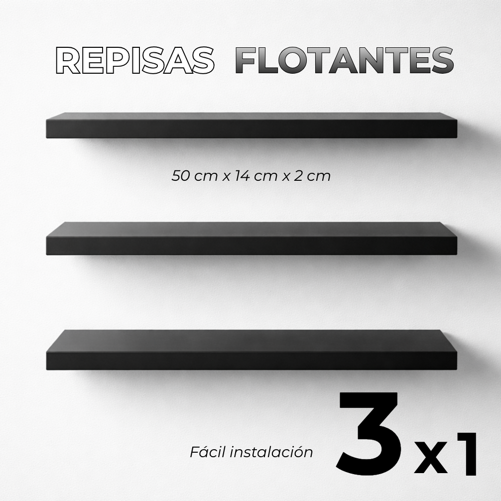 REPISAS FLOTANTES SET X 3 - 50 CM x 14 CM x 2 CM