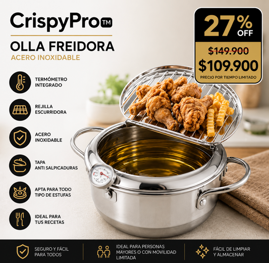 CrispyPro™ / Olla Freidora de Acero Inoxidable con Rejilla