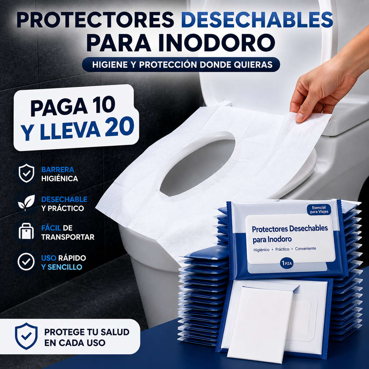 Protectores Desechables para Asiento de Inodoro x 20 U
